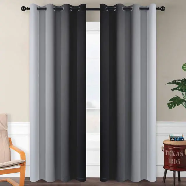 Alt view image 2 of 7 - Ombre Black to Grey White Curtains for Living Room 52Wx84L | Room Darkening Curtains for Bedroom,Gradient Light Blocking Curtain,Thermal Insulated Grommet Window Drapes,2 Panels,84 Inch