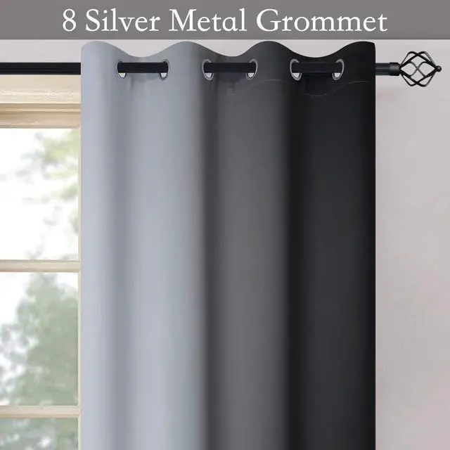 Alt view image 5 of 7 - Ombre Black to Grey White Curtains for Living Room 52Wx84L | Room Darkening Curtains for Bedroom,Gradient Light Blocking Curtain,Thermal Insulated Grommet Window Drapes,2 Panels,84 Inch