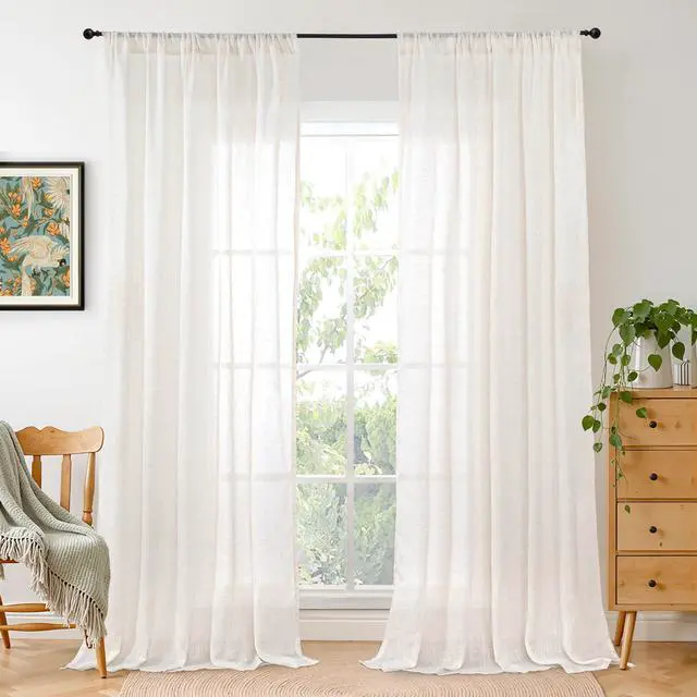 Main image of Linen Sheer Curtains 84 Inches Long 2 Panels Set for Living Room | Light Filtering Drapes with Rod Pocket Lightweight Window Treatments for Bedroom, 52 X 84 Inch Length