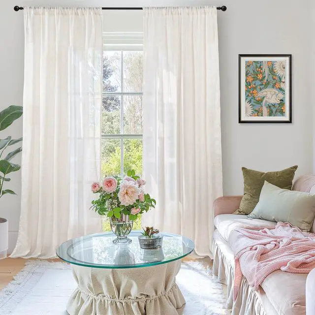 Alt view image 2 of 7 - Linen Sheer Curtains 84 Inches Long 2 Panels Set for Living Room | Light Filtering Drapes with Rod Pocket Lightweight Window Treatments for Bedroom, 52 X 84 Inch Length