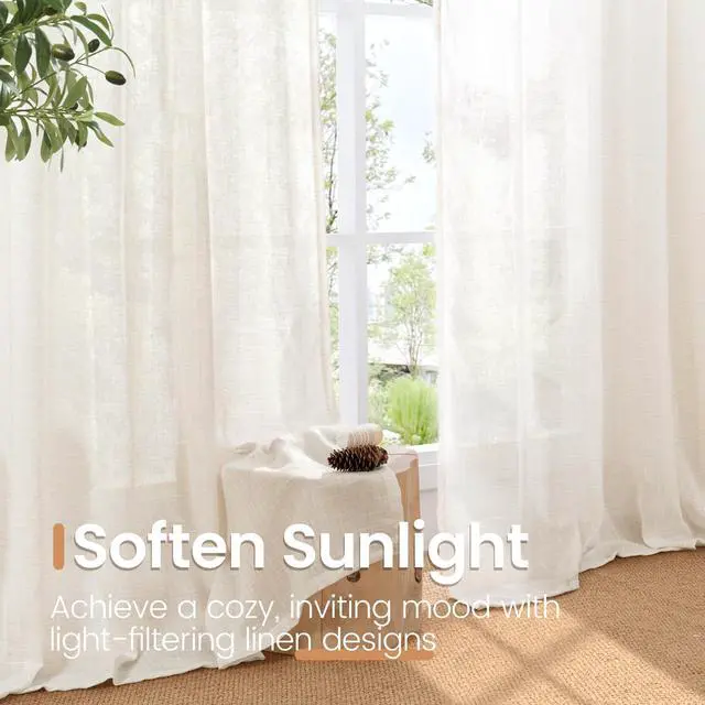 Alt view image 4 of 7 - Linen Sheer Curtains 84 Inches Long 2 Panels Set for Living Room | Light Filtering Drapes with Rod Pocket Lightweight Window Treatments for Bedroom, 52 X 84 Inch Length