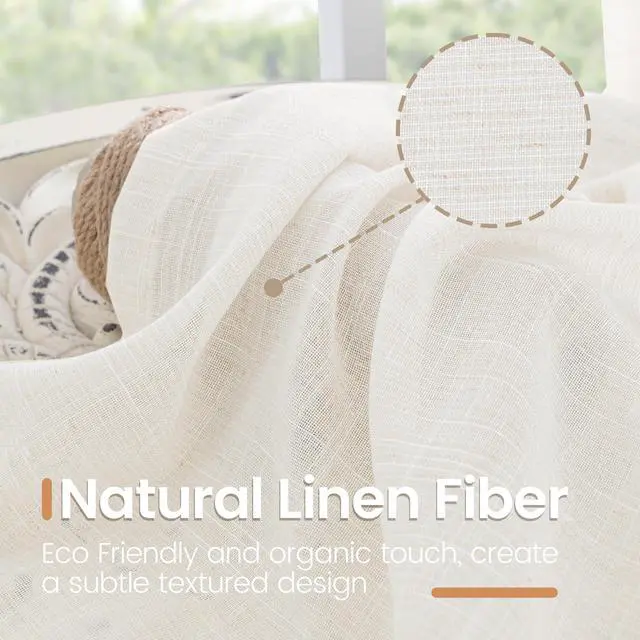 Alt view image 3 of 7 - Linen Sheer Curtains 84 Inches Long 2 Panels Set for Living Room | Light Filtering Drapes with Rod Pocket Lightweight Window Treatments for Bedroom, 52 X 84 Inch Length