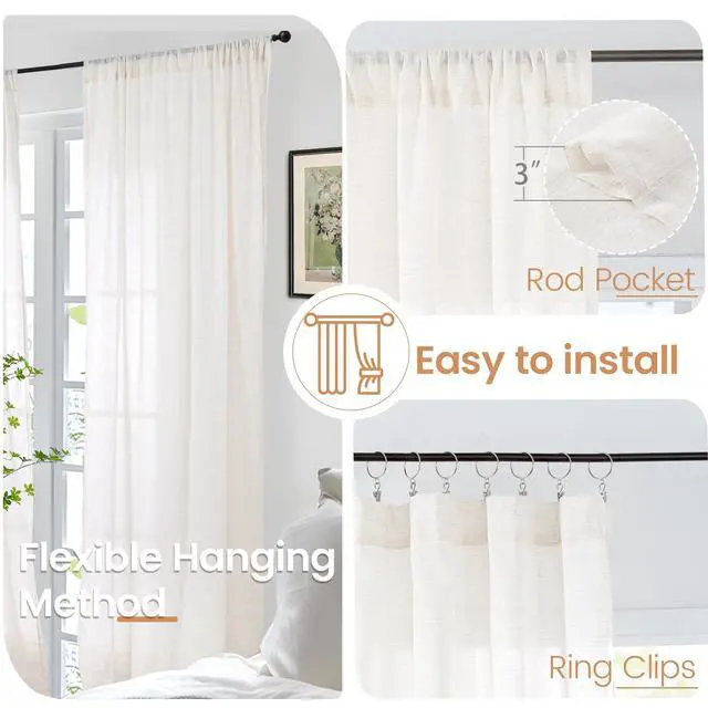 Alt view image 6 of 7 - Linen Sheer Curtains 84 Inches Long 2 Panels Set for Living Room | Light Filtering Drapes with Rod Pocket Lightweight Window Treatments for Bedroom, 52 X 84 Inch Length