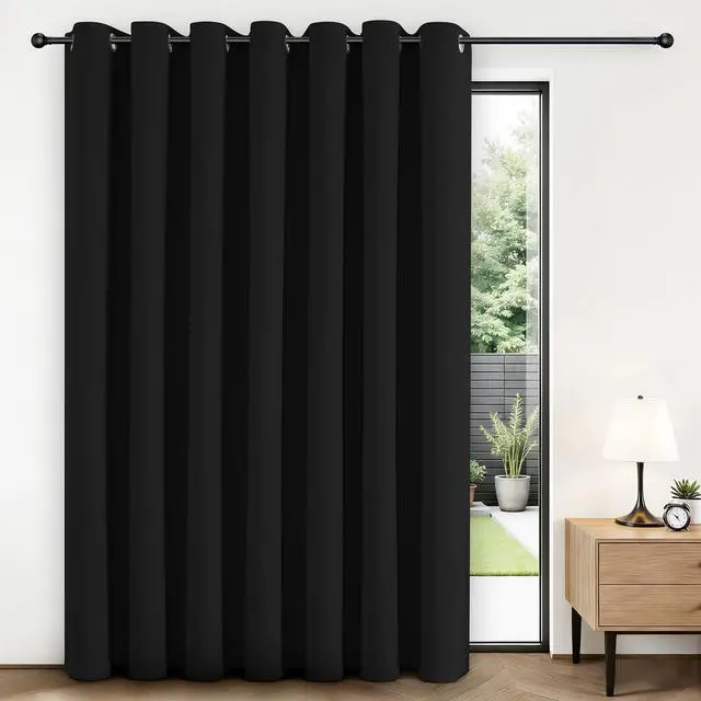 Main image of Blackout Patio Sliding Door Curtains, Privacy Room Divider Curtains | Extra Wide Thermal Blackout Curtains for Bedroom Living Room, Curtain for Patio Door (Black, 100Wx84L, 1 Panel)