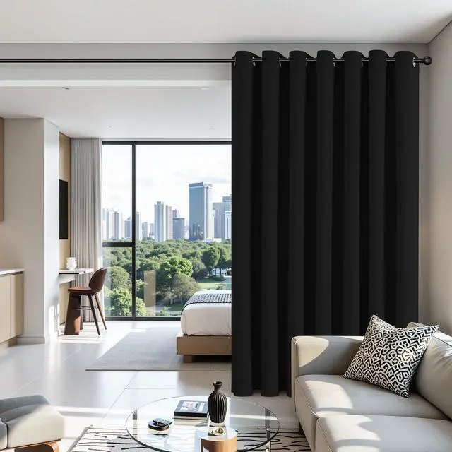 Alt view image 3 of 7 - Blackout Patio Sliding Door Curtains, Privacy Room Divider Curtains | Extra Wide Thermal Blackout Curtains for Bedroom Living Room, Curtain for Patio Door (Black, 100Wx84L, 1 Panel)