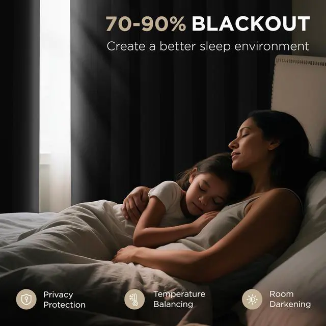 Alt view image 4 of 7 - Blackout Patio Sliding Door Curtains, Privacy Room Divider Curtains | Extra Wide Thermal Blackout Curtains for Bedroom Living Room, Curtain for Patio Door (Black, 100Wx84L, 1 Panel)