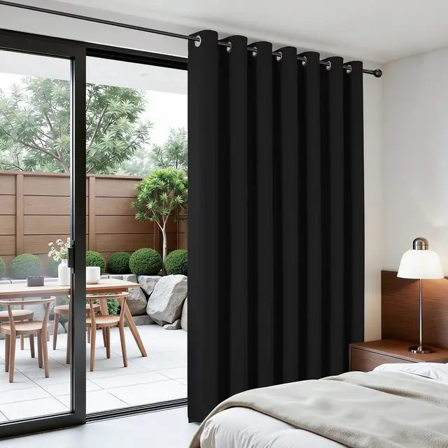 Alt view image 5 of 7 - Blackout Patio Sliding Door Curtains, Privacy Room Divider Curtains | Extra Wide Thermal Blackout Curtains for Bedroom Living Room, Curtain for Patio Door (Black, 100Wx84L, 1 Panel)