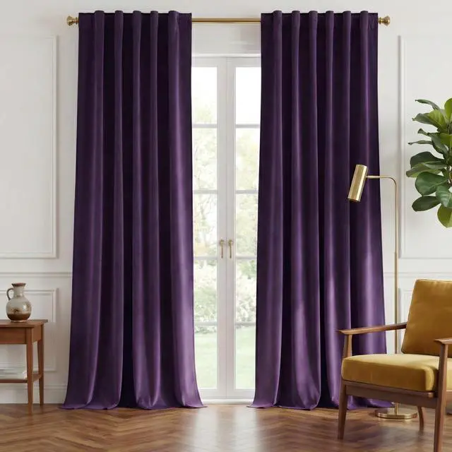 Main image of Purple Velvet Curtains 90 inch Long, 52" W x 90" L, 2 Panels | Light & Heat Blocking, Super Soft, Back Tab, for Sliding Glass Door/Living Room/Bedroom