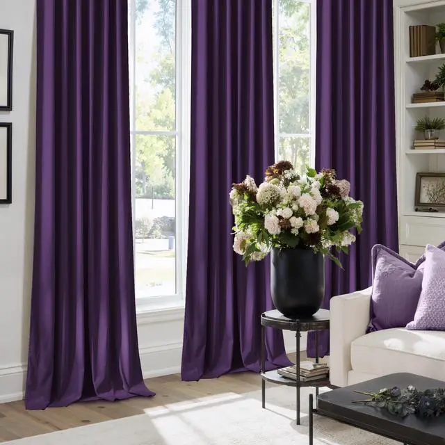 Alt view image 2 of 7 - Purple Velvet Curtains 90 inch Long, 52" W x 90" L, 2 Panels | Light & Heat Blocking, Super Soft, Back Tab, for Sliding Glass Door/Living Room/Bedroom