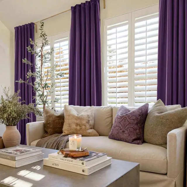 Alt view image 5 of 7 - Purple Velvet Curtains 90 inch Long, 52" W x 90" L, 2 Panels | Light & Heat Blocking, Super Soft, Back Tab, for Sliding Glass Door/Living Room/Bedroom