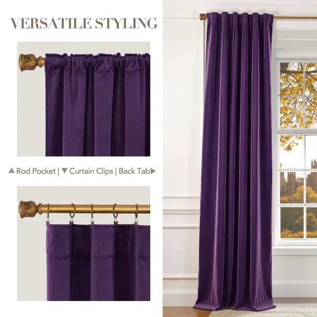 Alt view image 7 of 7 - Purple Velvet Curtains 90 inch Long, 52" W x 90" L, 2 Panels | Light & Heat Blocking, Super Soft, Back Tab, for Sliding Glass Door/Living Room/Bedroom