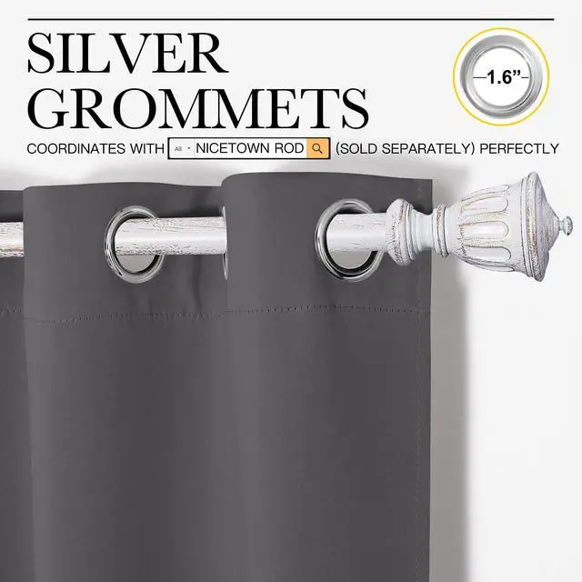 Alt view image 3 of 7 - Grey Blackout Curtain 86 inch Long, W55 x L86, 1 Panel, Thermal Insulated Window Treatment with Grommet Room Darkening Thermal Insulated Panel for Bedroom/Living Room