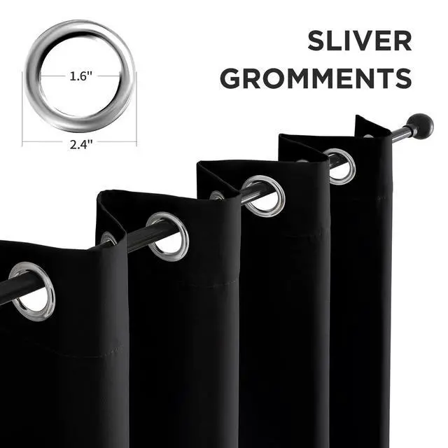 Alt view image 2 of 7 - Black Blackout Curtains 72 Inches Long, Thermal Insulated Noise Reducing Grommet Window Drapes for Bedroom & Living Room(52x72 Inch, 2 Panels)