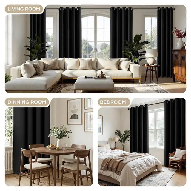 Alt view image 5 of 7 - Black Blackout Curtains 72 Inches Long, Thermal Insulated Noise Reducing Grommet Window Drapes for Bedroom & Living Room(52x72 Inch, 2 Panels)