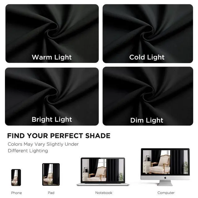 Alt view image 7 of 7 - Black Blackout Curtains 72 Inches Long, Thermal Insulated Noise Reducing Grommet Window Drapes for Bedroom & Living Room(52x72 Inch, 2 Panels)
