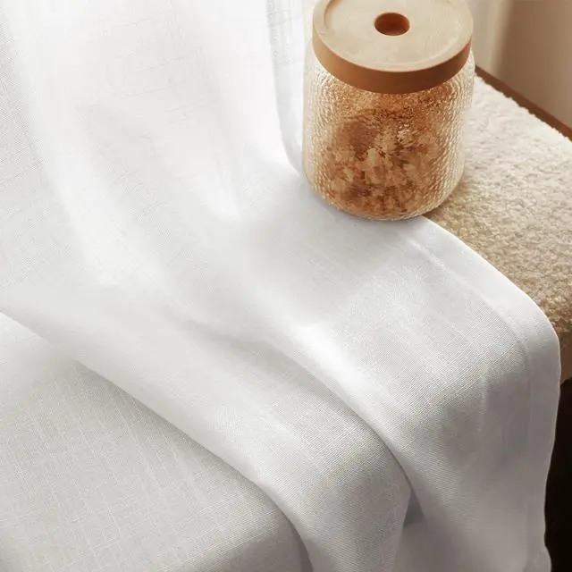 Alt view image 3 of 7 - Linen White Curtains 84 inches Long for Bedroom Back Tab Privacy Light Filtering Semi Sheer White Boho Farmhouse Curtain Drapes Cotton Textured Modern Elegant Coastal Living Room Decor Off White