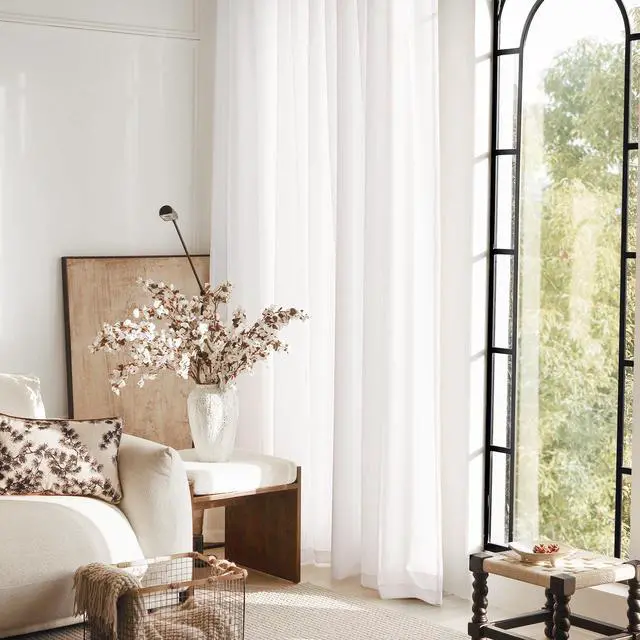 Alt view image 7 of 7 - Linen White Curtains 84 inches Long for Bedroom Back Tab Privacy Light Filtering Semi Sheer White Boho Farmhouse Curtain Drapes Cotton Textured Modern Elegant Coastal Living Room Decor Off White