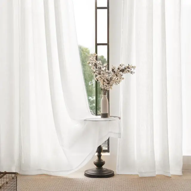 Alt view image 5 of 7 - Linen White Curtains 84 inches Long for Bedroom Back Tab Privacy Light Filtering Semi Sheer White Boho Farmhouse Curtain Drapes Cotton Textured Modern Elegant Coastal Living Room Decor Off White