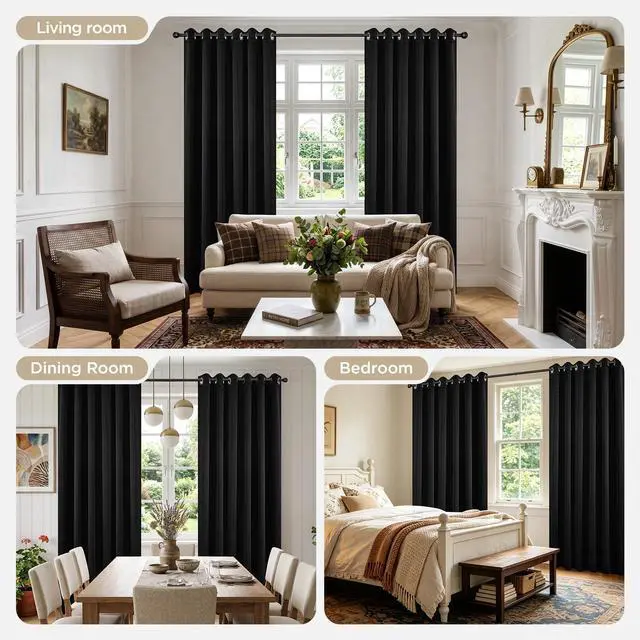 Alt view image 4 of 7 - Blackout Curtains for Bedroom,Black Out Curtains 84 Inch Long, Black Drapes with Grommets, Noise Reducing Energy Saving Thermal Insulated & Wrinkle-Free Drapes for Living Room, 2 Panels