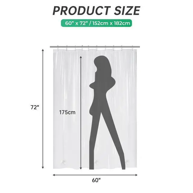 Alt view image 6 of 7 - Plastic Shower Curtain, 60 x 72 Inches PEVA Heavy Duty Clear Shower Curtain, Waterproof Heavy Weight Thick Bathroom Curtain with 3 Big Clear Weighted Stones and 10 Rustproof Grommet Holes