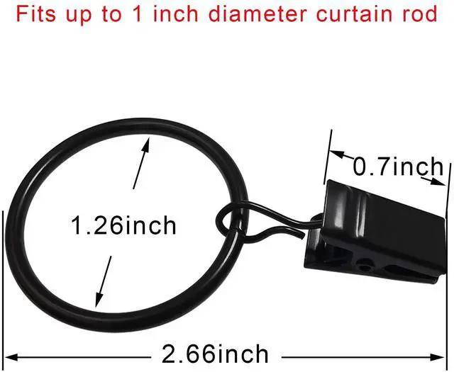 Alt view image 2 of 7 - 40 Pack Curtain Rings with Clips, Drapery Clips with Rings, Drapes Rings 1.26 in Interior Diameter, Fits up to 1 in Curtain Rod, Black