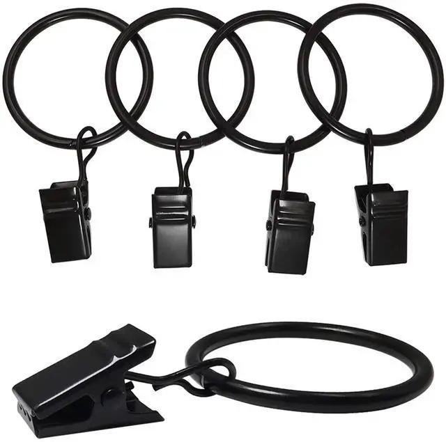 Alt view image 7 of 7 - 40 Pack Curtain Rings with Clips, Drapery Clips with Rings, Drapes Rings 1.26 in Interior Diameter, Fits up to 1 in Curtain Rod, Black