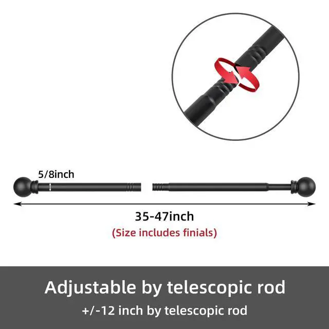 Alt view image 6 of 7 - Curtain Rods for windows 32-48 inch, 5/8 inch Decorative Curtain Rod Set, Matte Black Splicing Heavy Duty Metal Curtain Rod with Brackets
