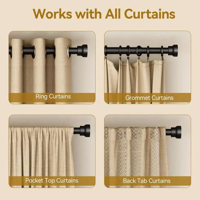 Alt view image 5 of 7 - Curtain Rods 32-144 Inch, Heavy Duty 1 Inch Adjustable Curtain Rod for Windows, Black Extra Long Window Treatment Rods, Modern Design, Easy Installation