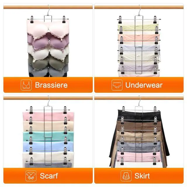 Alt view image 5 of 7 - 3 Pack Pants-Hangers-Space-Saving, 6 Tier-Closet-Organizers-and-Storage | Skirt Hangers with Clips, Closet-Organizer-Clothes-Organization Jeans Scarf Hangers,College-Dorm-Room-Essentials Decor