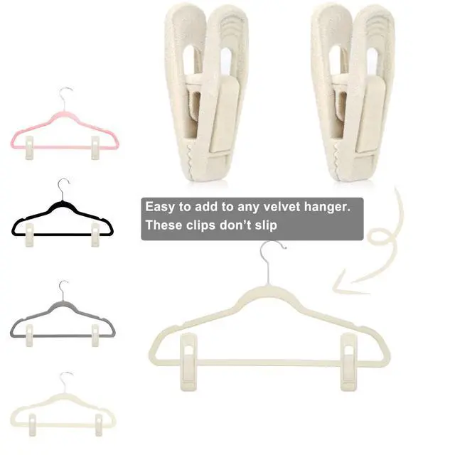 Alt view image 2 of 7 - Velvet Hanger Clips for Velvet Hangers - 20 PCS Beige Non-Slip Velvet Clip for Skirt Hanger, Strong Flocking Clips Fit for Ivory Velvet Hangers