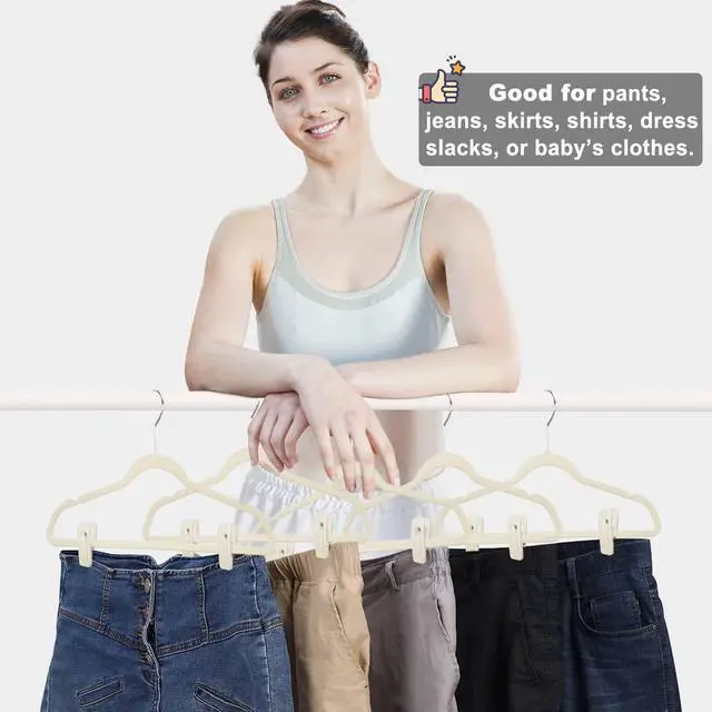 Alt view image 4 of 7 - Velvet Hanger Clips for Velvet Hangers - 20 PCS Beige Non-Slip Velvet Clip for Skirt Hanger, Strong Flocking Clips Fit for Ivory Velvet Hangers