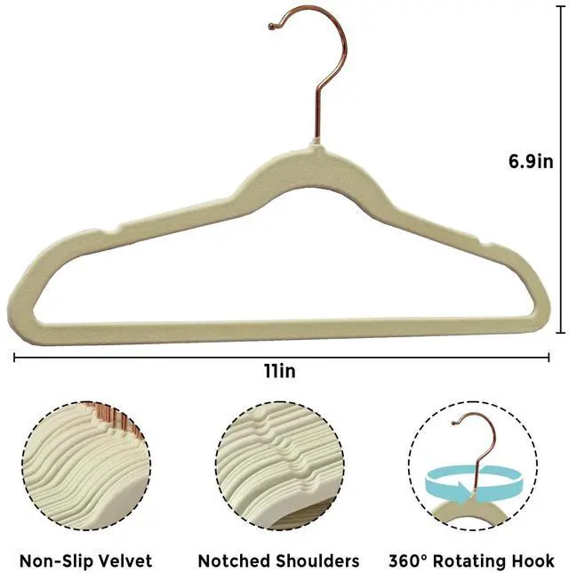 Alt view image 2 of 7 - Baby Velvet Hangers 30 Pack - 11 Inch Premium Felt Non Slip Kids Hanger for Infant & Toddler Clothes - 0.2" Slim Space-Saving Baby Felt Hangers for Children's Closet with 10 Clips - Beige