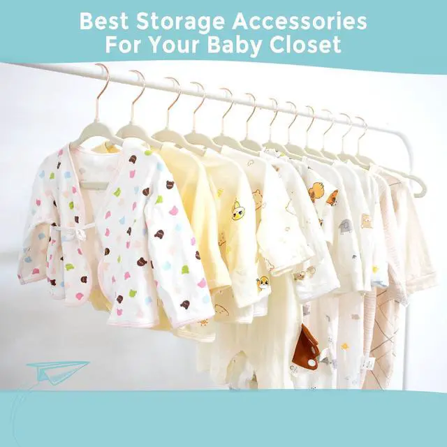 Alt view image 4 of 7 - Baby Velvet Hangers 30 Pack - 11 Inch Premium Felt Non Slip Kids Hanger for Infant & Toddler Clothes - 0.2" Slim Space-Saving Baby Felt Hangers for Children's Closet with 10 Clips - Beige