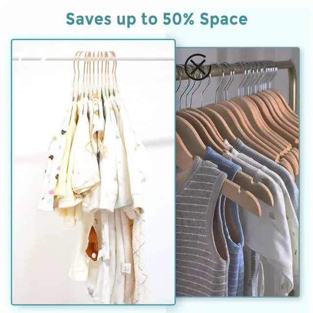 Alt view image 5 of 7 - Baby Velvet Hangers 30 Pack - 11 Inch Premium Felt Non Slip Kids Hanger for Infant & Toddler Clothes - 0.2" Slim Space-Saving Baby Felt Hangers for Children's Closet with 10 Clips - Beige