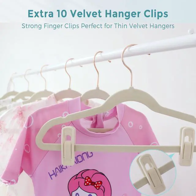 Alt view image 7 of 7 - Baby Velvet Hangers 30 Pack - 11 Inch Premium Felt Non Slip Kids Hanger for Infant & Toddler Clothes - 0.2" Slim Space-Saving Baby Felt Hangers for Children's Closet with 10 Clips - Beige