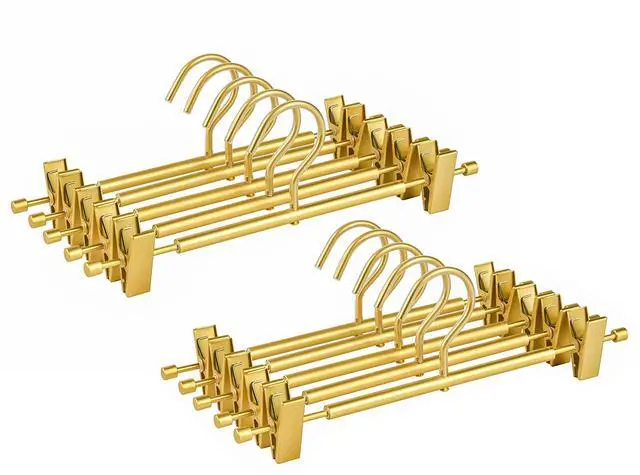 Main image of 10 Pack Matte Gold Aluminum Pants Hangers, Metal Skirt Hangers | 12.2 Smooth Metal Skirt Hangers with 2 Adjustable Non-Slip Clips, Light & Sturdy Metal Hangers for Shorts, Trousers & Slacks
