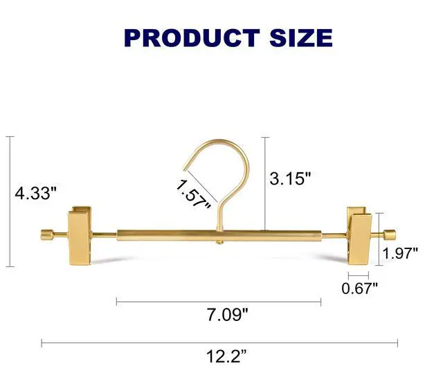 Alt view image 2 of 6 - 10 Pack Matte Gold Aluminum Pants Hangers, Metal Skirt Hangers | 12.2 Smooth Metal Skirt Hangers with 2 Adjustable Non-Slip Clips, Light & Sturdy Metal Hangers for Shorts, Trousers & Slacks