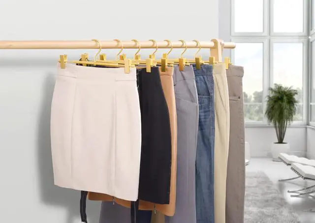 Alt view image 6 of 6 - 10 Pack Matte Gold Aluminum Pants Hangers, Metal Skirt Hangers | 12.2 Smooth Metal Skirt Hangers with 2 Adjustable Non-Slip Clips, Light & Sturdy Metal Hangers for Shorts, Trousers & Slacks