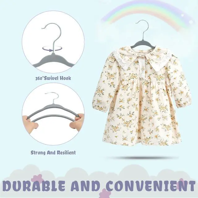 Alt view image 3 of 7 - 50 Pack Kids Velvet Hangers 11 Inches Children's Clothes Hangers Non-Slip Baby Hangers for Infant/Toddler (Grey)