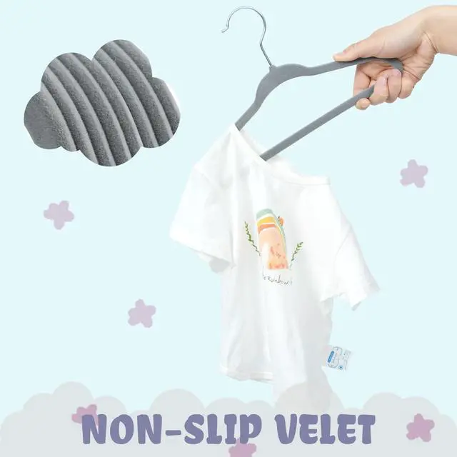 Alt view image 4 of 7 - 50 Pack Kids Velvet Hangers 11 Inches Children's Clothes Hangers Non-Slip Baby Hangers for Infant/Toddler (Grey)