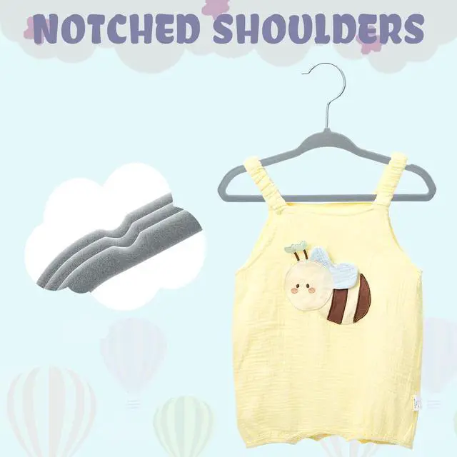 Alt view image 5 of 7 - 50 Pack Kids Velvet Hangers 11 Inches Children's Clothes Hangers Non-Slip Baby Hangers for Infant/Toddler (Grey)