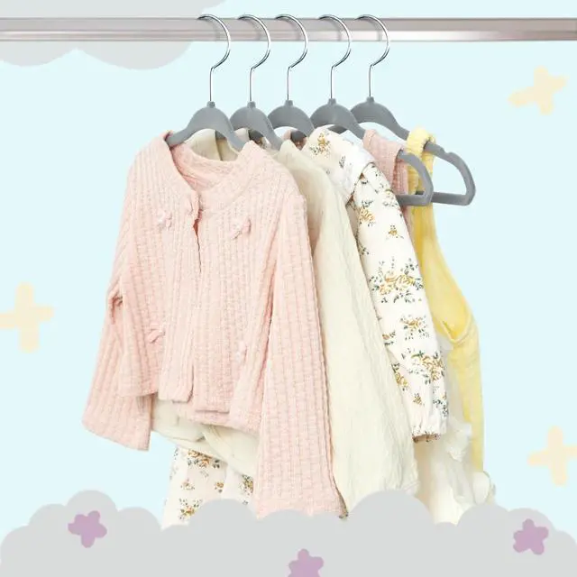 Alt view image 7 of 7 - 50 Pack Kids Velvet Hangers 11 Inches Children's Clothes Hangers Non-Slip Baby Hangers for Infant/Toddler (Grey)