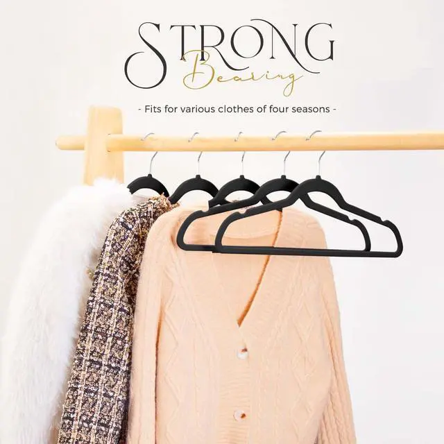 Alt view image 2 of 7 - Black Velvet Hangers 40 Pack, Non Slip Clothes Felt Hanger | Heavy Duty for Coat, Premium Slim Space Saving Suit Hangers for Closet Organizer, 360° Rotating Silver Hook