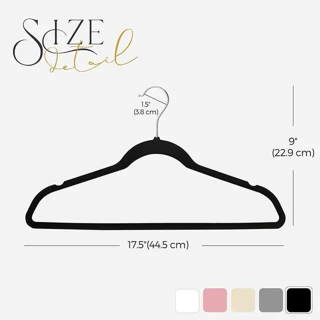 Alt view image 6 of 7 - Black Velvet Hangers 40 Pack, Non Slip Clothes Felt Hanger | Heavy Duty for Coat, Premium Slim Space Saving Suit Hangers for Closet Organizer, 360° Rotating Silver Hook
