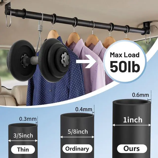 Alt view image 2 of 7 - Car Clothes Hanger Bar 30-64 Inches - Heavy Duty Wrinkle Free Clothes Rack for Car - Adjustable Telescopic Clothes Rod for Car, Travel, Suv, Truck, Automotive