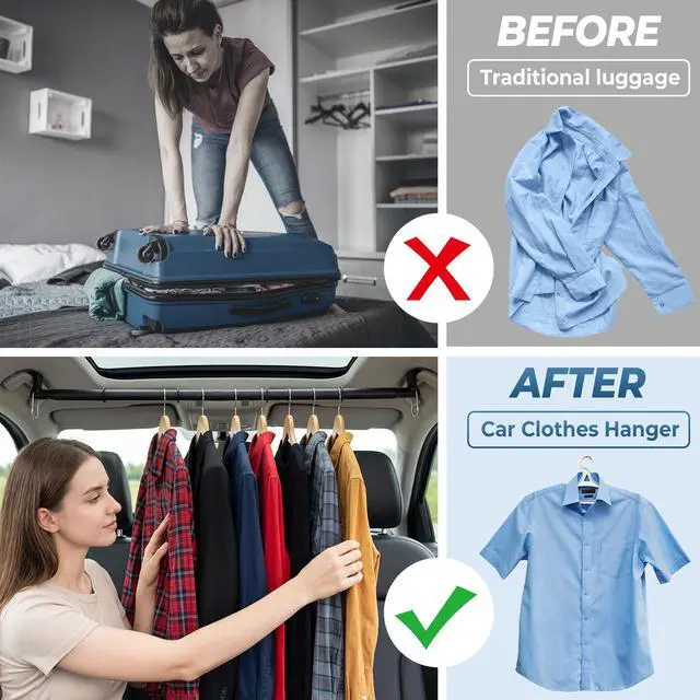 Alt view image 3 of 7 - Car Clothes Hanger Bar 30-64 Inches - Heavy Duty Wrinkle Free Clothes Rack for Car - Adjustable Telescopic Clothes Rod for Car, Travel, Suv, Truck, Automotive