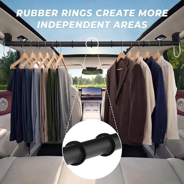 Alt view image 6 of 7 - Car Clothes Hanger Bar 30-64 Inches - Heavy Duty Wrinkle Free Clothes Rack for Car - Adjustable Telescopic Clothes Rod for Car, Travel, Suv, Truck, Automotive
