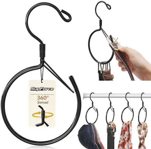 Main image of 2 Pack Belt Hanger, 360° Swivel Belt Organizer for Closet, Black | S Hook Design, Tangled Belt Relief, Drawer Clutter Control, No Drill Setup, Easy Access, Rust-Resistant, Bedroom/Dorm/RV Use