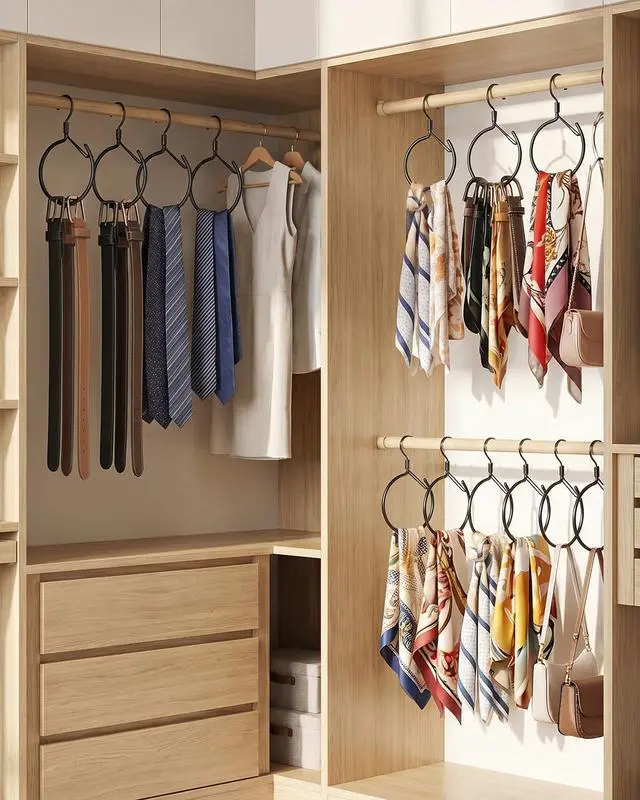 Alt view image 2 of 7 - 2 Pack Belt Hanger, 360° Swivel Belt Organizer for Closet, Black | S Hook Design, Tangled Belt Relief, Drawer Clutter Control, No Drill Setup, Easy Access, Rust-Resistant, Bedroom/Dorm/RV Use