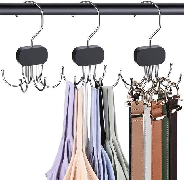 Main image of 3 Pack Tank Top Hangers, Premium Bra Hanger for Closet Organizer | 2026 Upgraded Design, 360° Rotating & Foldable, Space Saving Wooden Hanger for Tank Tops, Bras, Belts and More (Black)